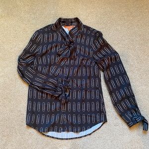 XS ModCloth Black Paperclip Pussybow Blouse